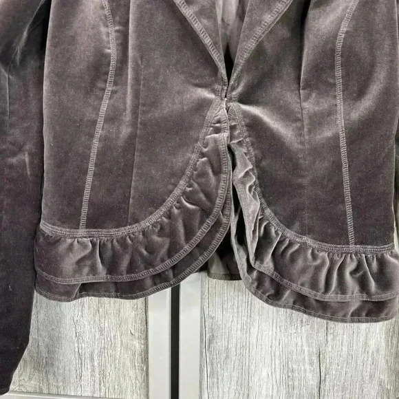 Laundry by Shelli Segal Blazer 2 Velvet Brown Bohemian Puff Sleeve Ruffle - Picture 3 of 7